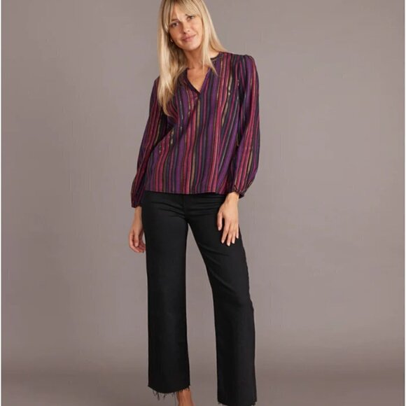 Marine Layer Jamie Banded Collar Top in Lurex Multi Stripe - Picture 2 of 7